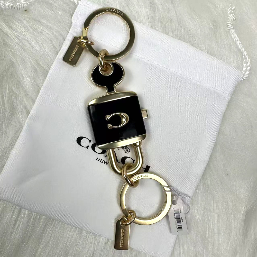 Coach Lock And Key Bag Charm Key Ring C1679 Gold/Black NWT + Original Dust Bag